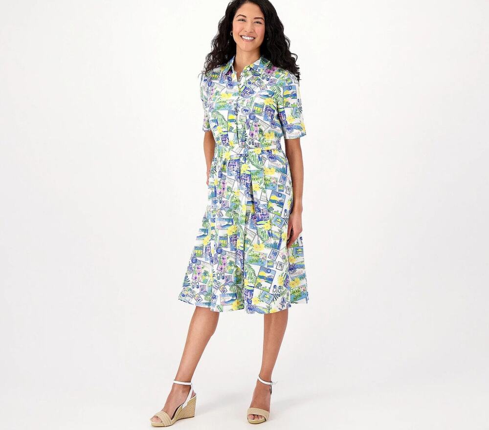 Studio Park Tropical Hawaiian Postcard Print Shirt Dress